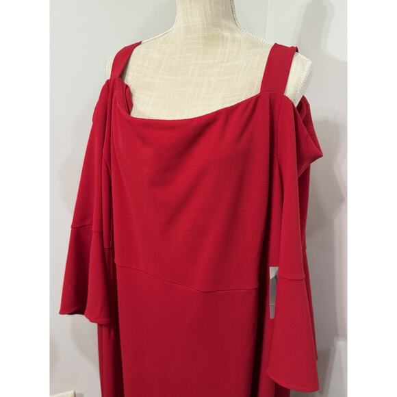 NEW Catherines Dress Solid Red Cold Shoulder Holiday Midi Plus Size 5X NWT $89 - Picture 2 of 2